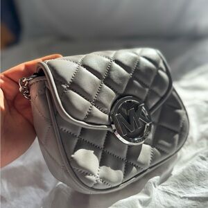 Michael Michael Kors Grey Quilted Leather Small Fulton Crossbody Bag